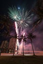 New Year`s fireworks in Honolulu, Hawaii Royalty Free Stock Photo